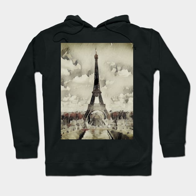 Paris France Eiffel Tower Minimalistic Hoodie by ChristianShirtsStudios